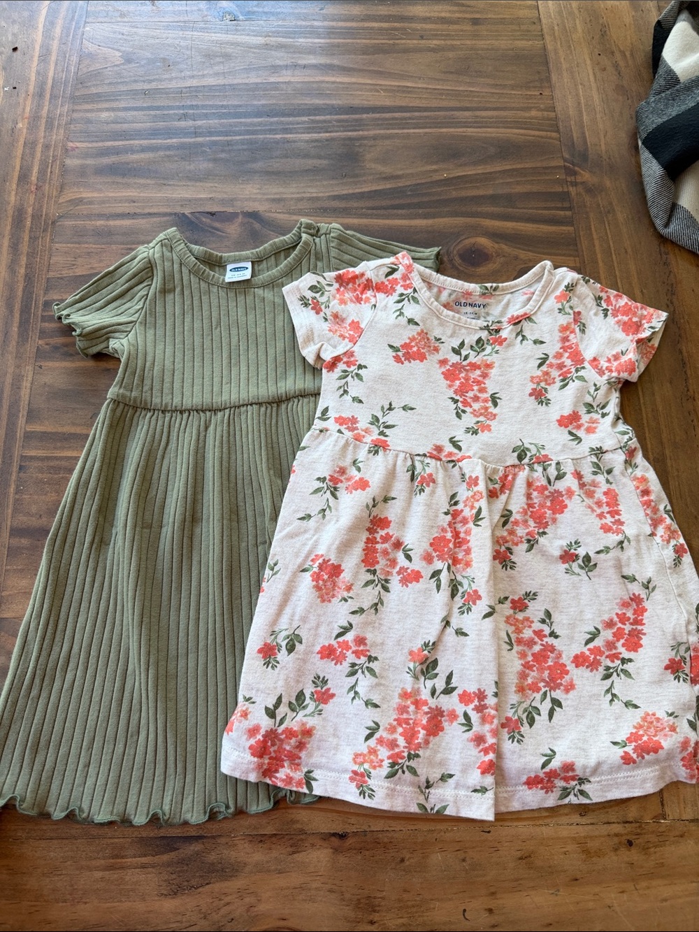 Old Navy Pink Floral & Olive Green Knit Dress Duo